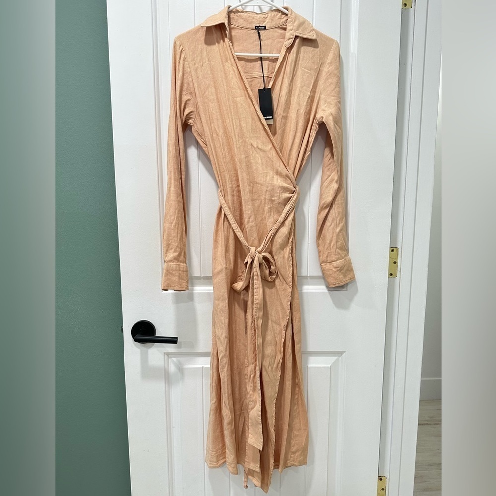 NWT Monrow Linen Tie Midi Dress Desert Mist - Picture 8 of 10